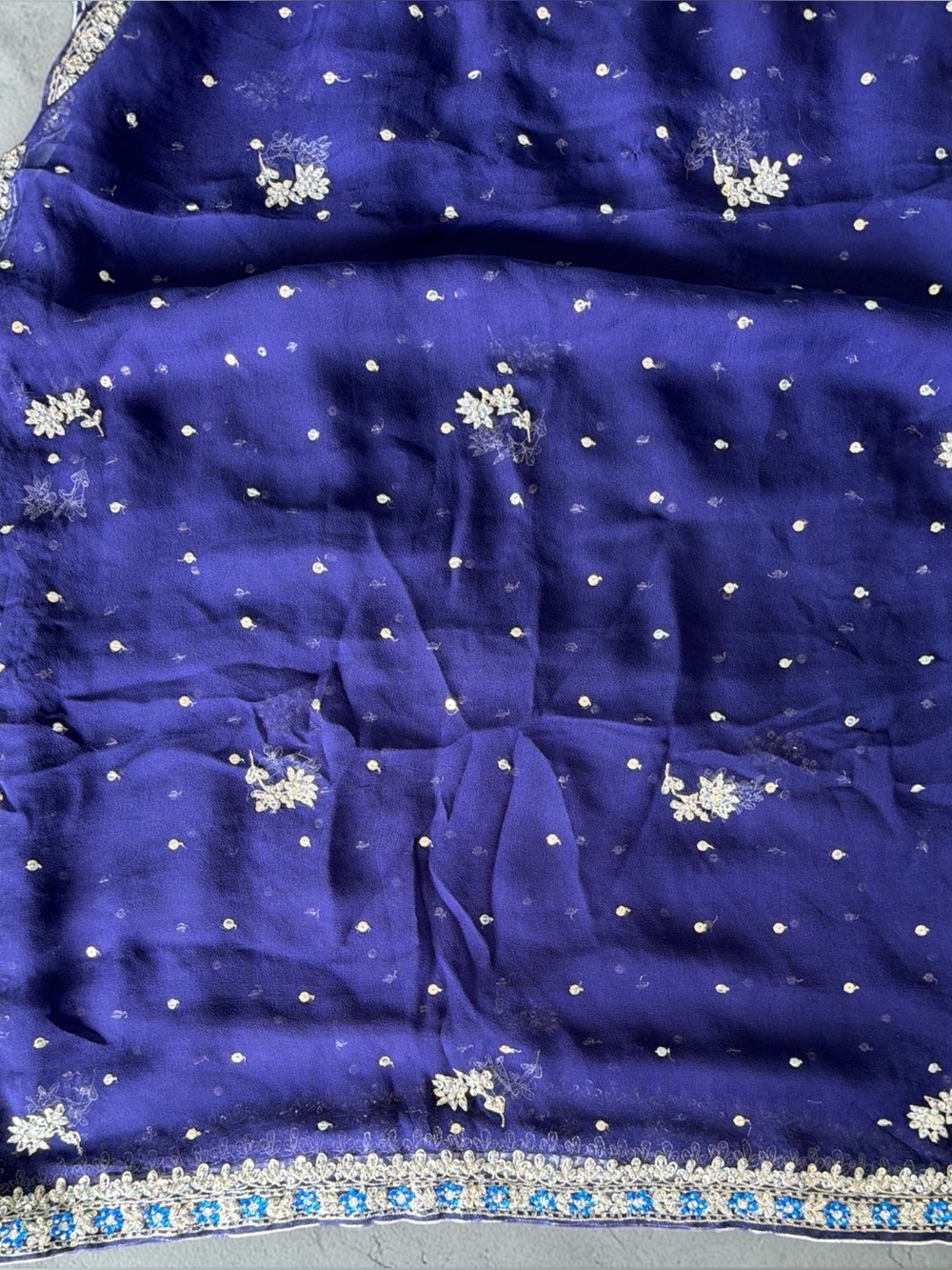 Navy Crepe Salwar Kameez - Heavy Work - Picture 6 of 10
